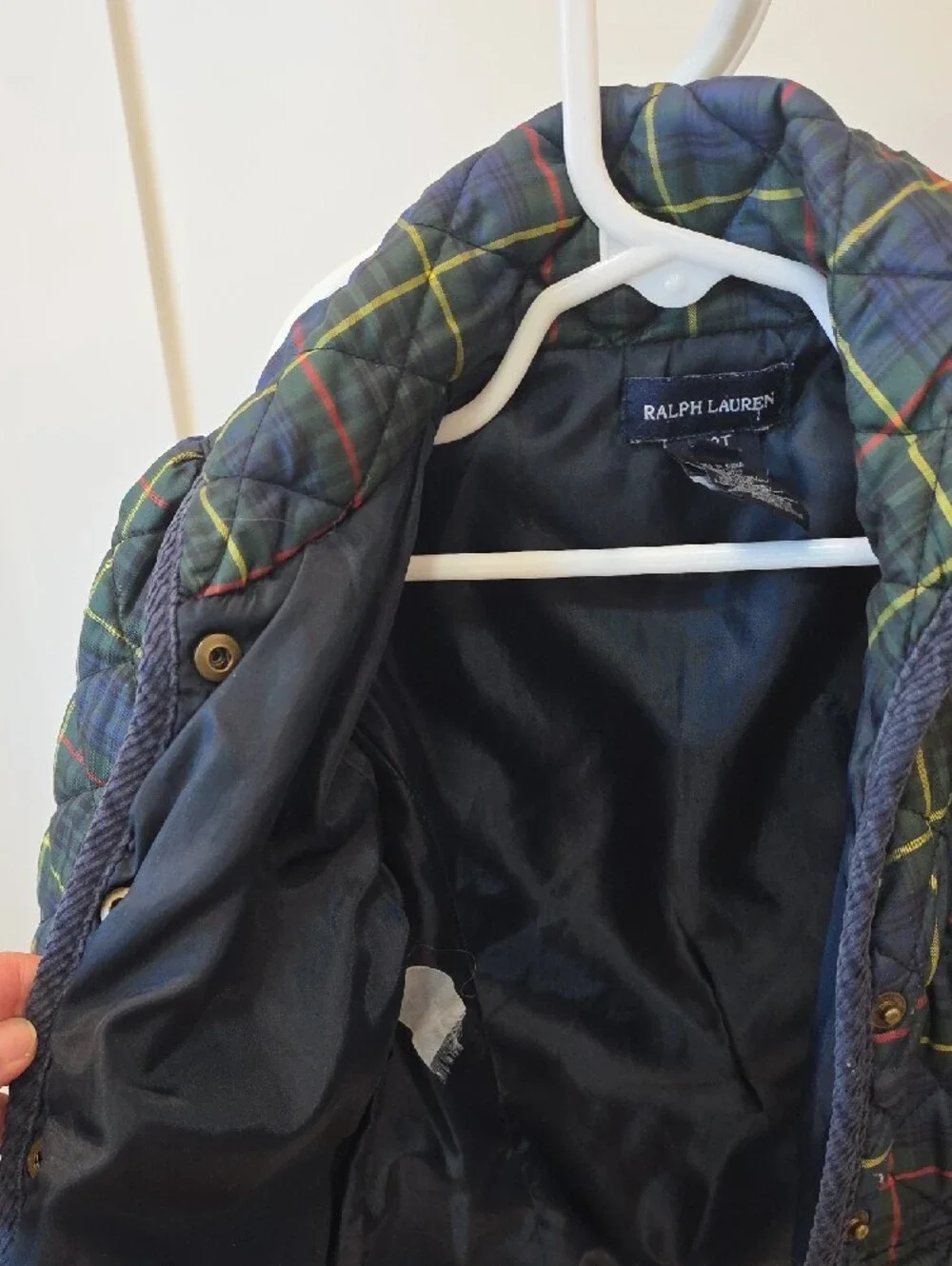 Ralph Lauren Quilted Plaid Puffer Jacket in Navy w/ Yellow & Red Accents 3T